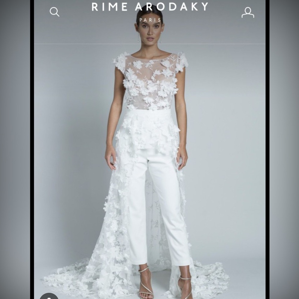 LIKE NEW! RIME ARODAKY ISLA JUMPSUIT ~ SIZE 36 ~ 3D APPLIQUE & TRAIN